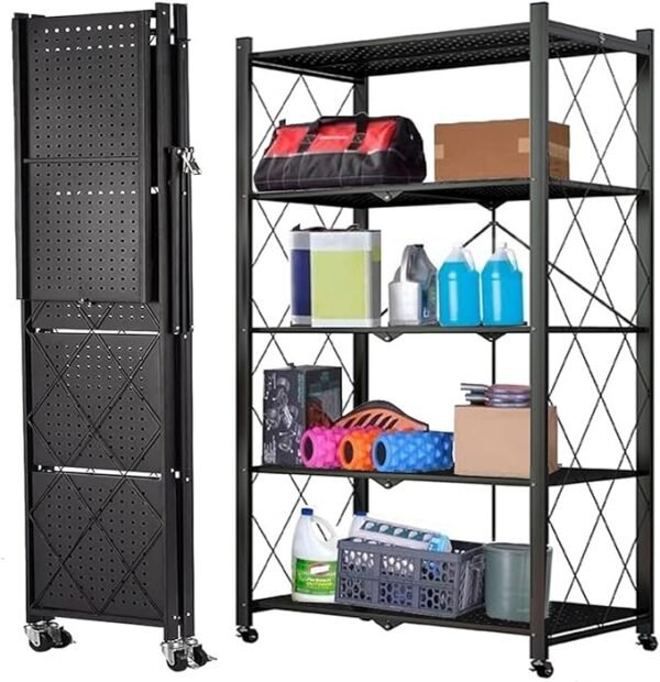Adjsutable Rack 5-Tier Shelf Rack, Foldable Storage Shelves Wire Shelving Unit ...